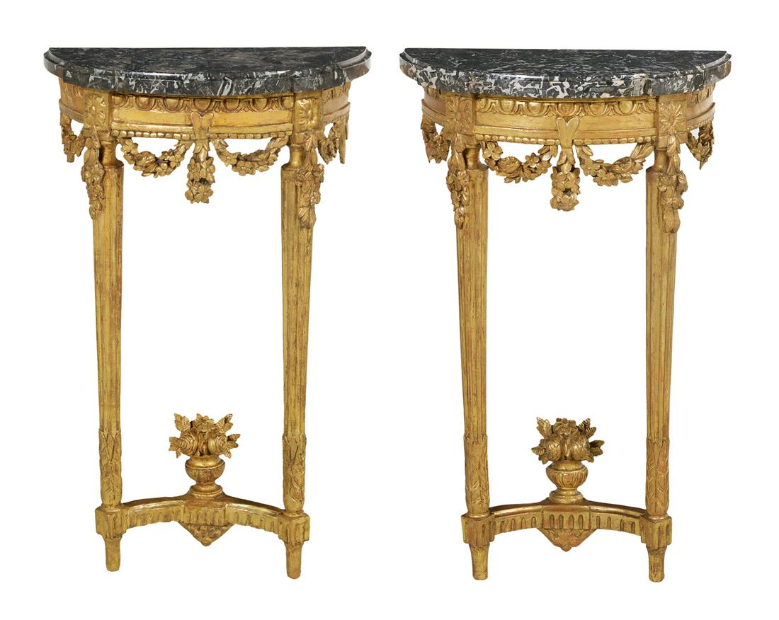 Pair of Louis XVI Giltwood & Marble-Top Consoles (1 of 3)