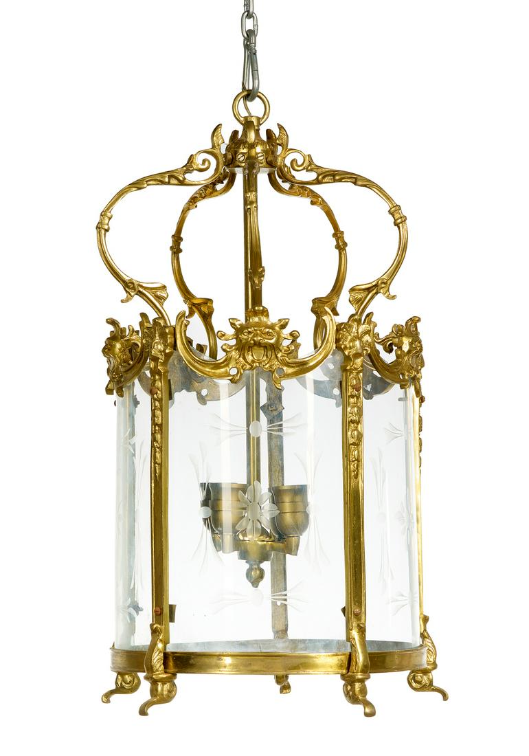 French Bronze and Engraved Glass Hall Lantern (1 of 1)