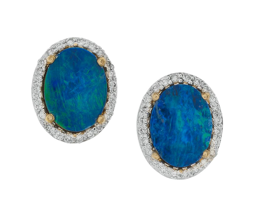 Pair of Black Opal and Diamond Earrings (1 of 1)
