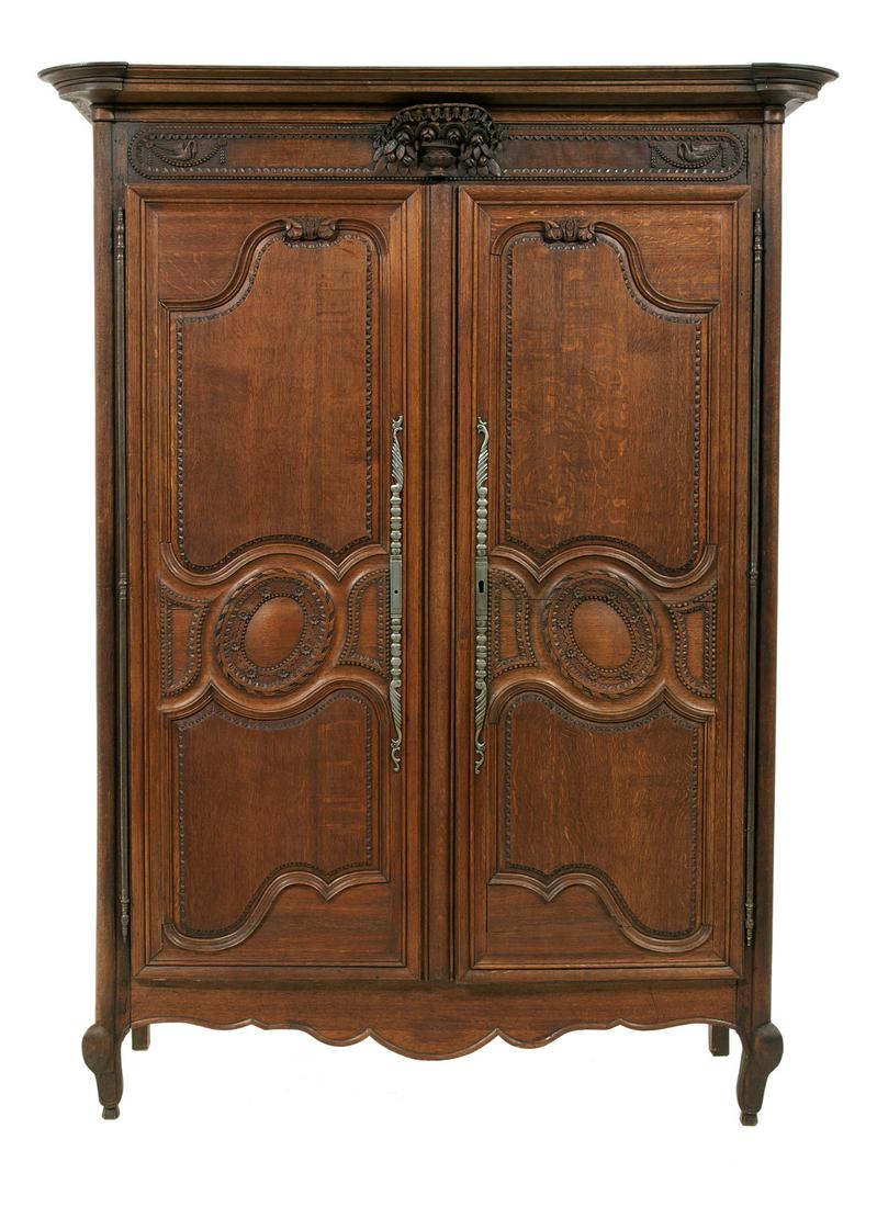 French Provincial Carved Oak Armoire (1 of 4)