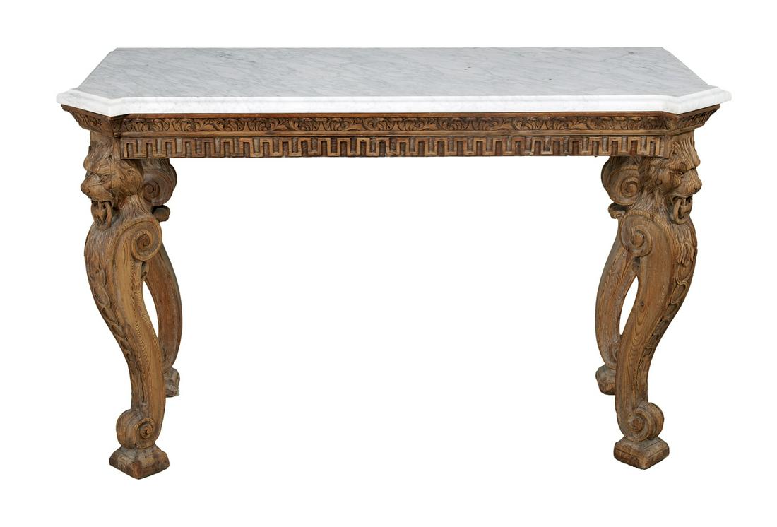 Carved and Stripped Pine and Marble-Top Console (1 of 2)