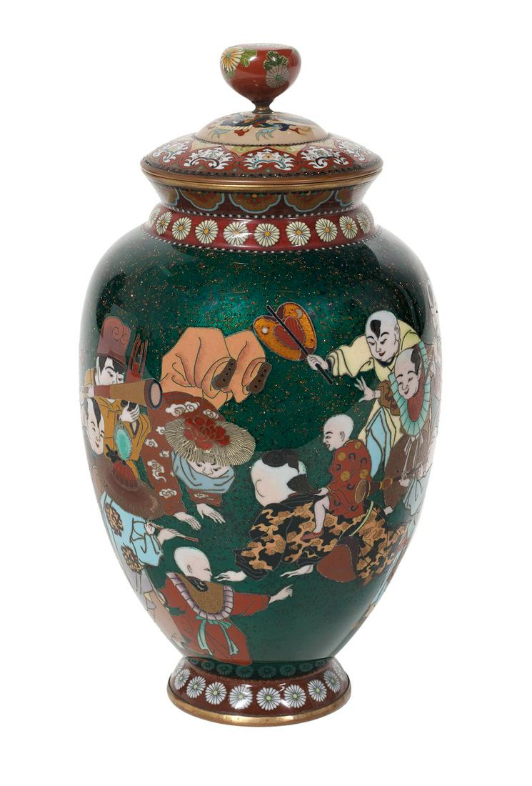 Large Japanese Meiji Period Cloisonne Covered Jar (1 of 1)