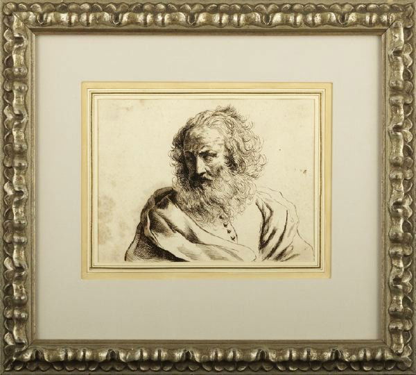 Cir. of Francesco Bartolozzi (Italian, 1727-1815): Circle of Francesco Bartolozzi (Italian, 1727-1815) "Bearded Old Man", pen and ink on paper, unsigned, sight 6-1/4" x 8-1/2". Glazed, handsomely French matted and presented in a contemporary molded si