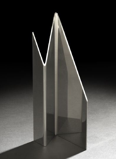 Arthur Silverman (American, b. 1923): Arthur Silverman (American, b. 1923; Active New Orleans) "Mirror Sculpture", 1987, polished aluminum tabletop sculpture in the form of two graduated peaks, with incised signature and date to basal edg