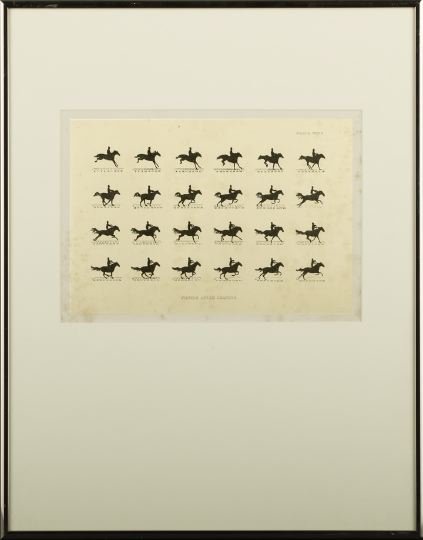 After Eadweard Muybridge (American, 1830-1904): After Eadweard Muybridge (British/American, 1830-1904) "Phryne After Leaping", Plate XXXII, print, sight 7" x 10". Glazed, matted and framed. Provenance: Luba Glade, New Orleans, Louisiana.