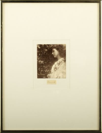 Julia Margaret Cameron (British, 1815-1879): Julia Margaret Cameron (British, 1815-1879) "Maude", 1870-1979, albumen print, titled in ink on a card mounted below image, 4-1/4" x 3-1/2". Glazed, matted and framed. Provenance: Luba Glade, New Orle