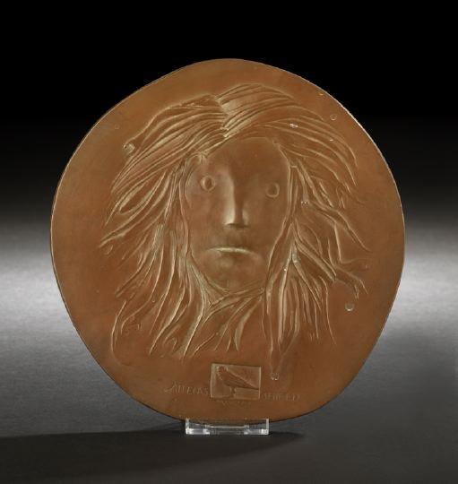 Leonard Baskin (American, 1922-2000): Leonard Baskin (American, 1922-2000) "Athena's Shield", brown-patinated bronze medallion, 1969, incised signature and title lower center, stamped title, date and numbered "37/250" on the reverse, dia.