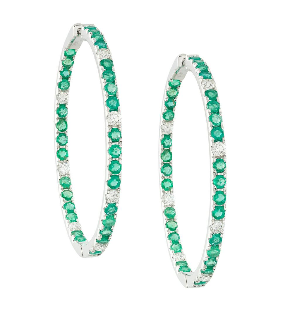 Pair of Emerald and Diamond Hoop Earrings (1 of 1)