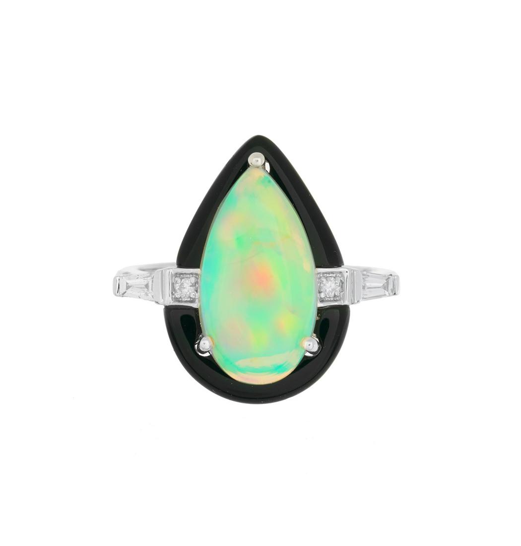 Opal, Diamond and Onyx Ring (1 of 2)