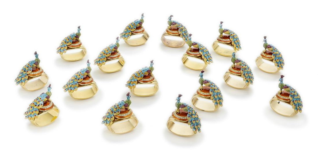 Set of 16 Hans Turnwald Peacock Napkin Jewels (1 of 3)