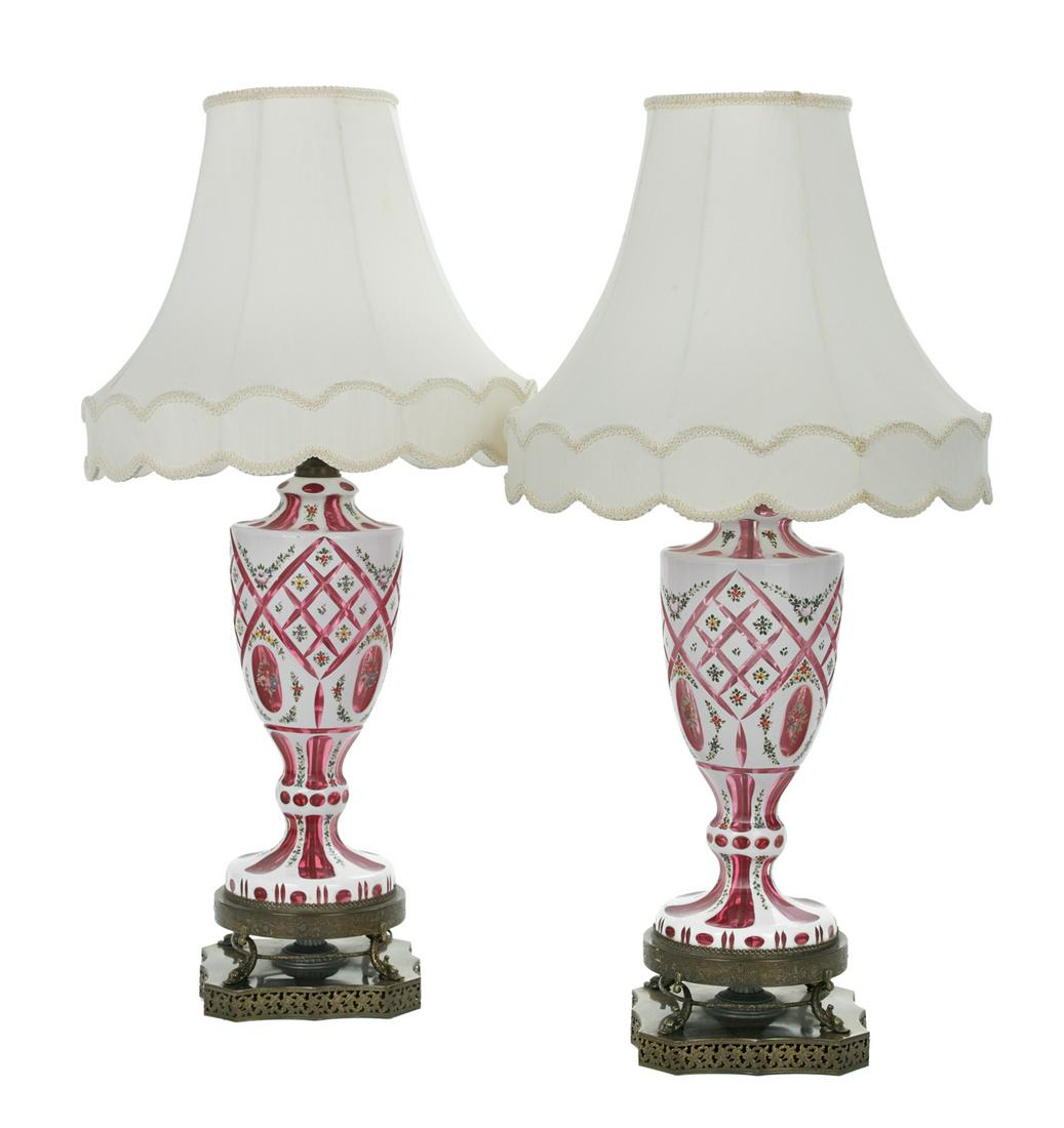 Pair of Bohemian Overlay Glass Lamps (1 of 1)
