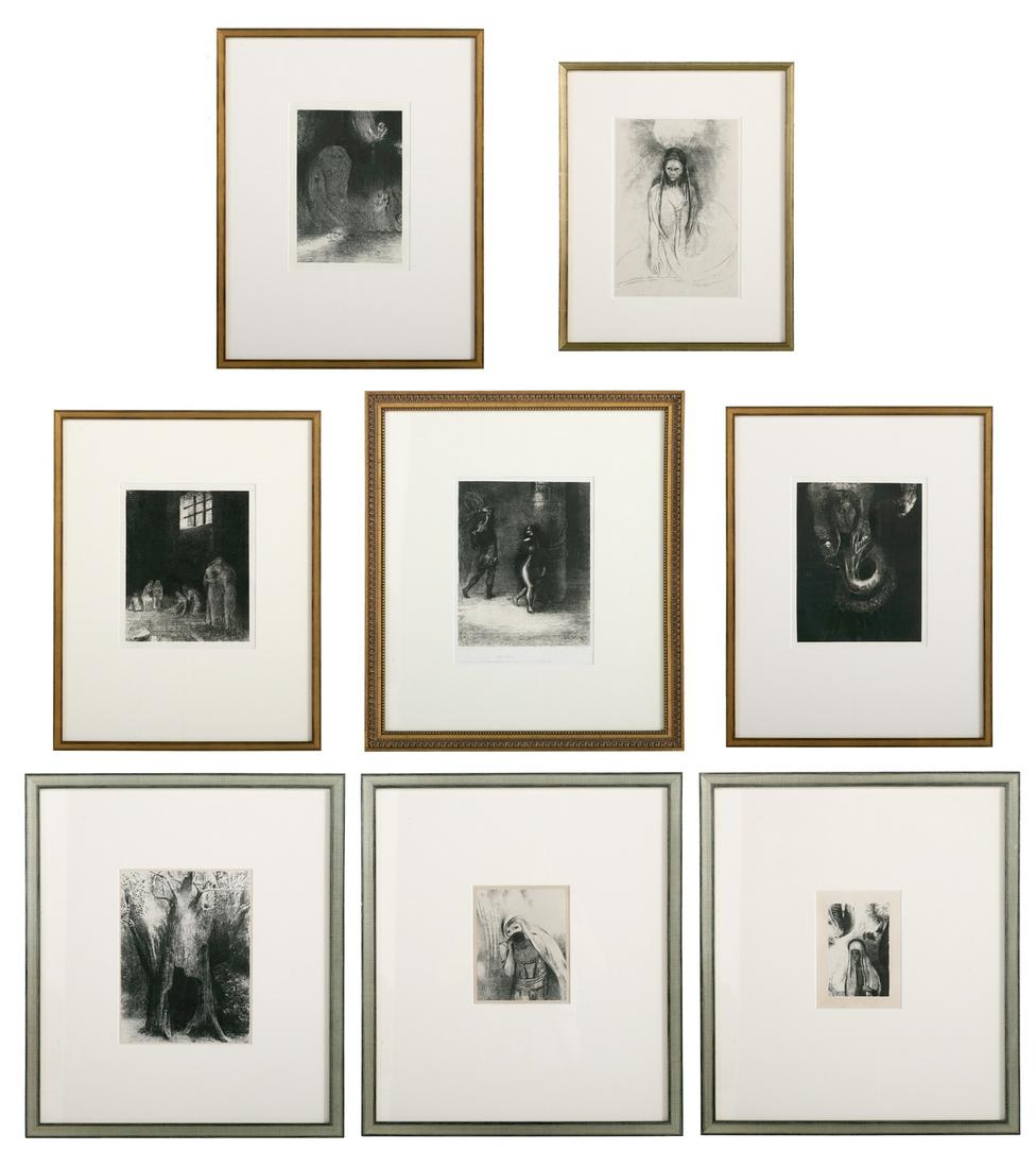 Odilon Redon (French, 1840-1916): Odilon Redon (French, 1840-1916) "La Tentation de Saint-Antoine", 1896 eight lithographs (out of twenty-three) on paper; three laid down on paper third series, published by Antoine Vollard and printed