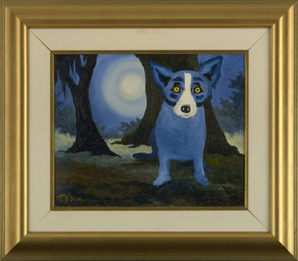 George Rodrigue (American/Louisiana, b. 1944): George Rodrigue (American/Louisiana, b. 1944) "By the Light of the Silvery Moon", 1994, oil on canvas, signed lower left "Rodrigue", inscribed on stretcher verso "9462", titled on a label verso, 16" x