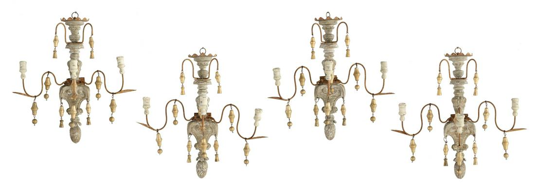 Set of Four Carved Wood and Metal Sconces (1 of 5)