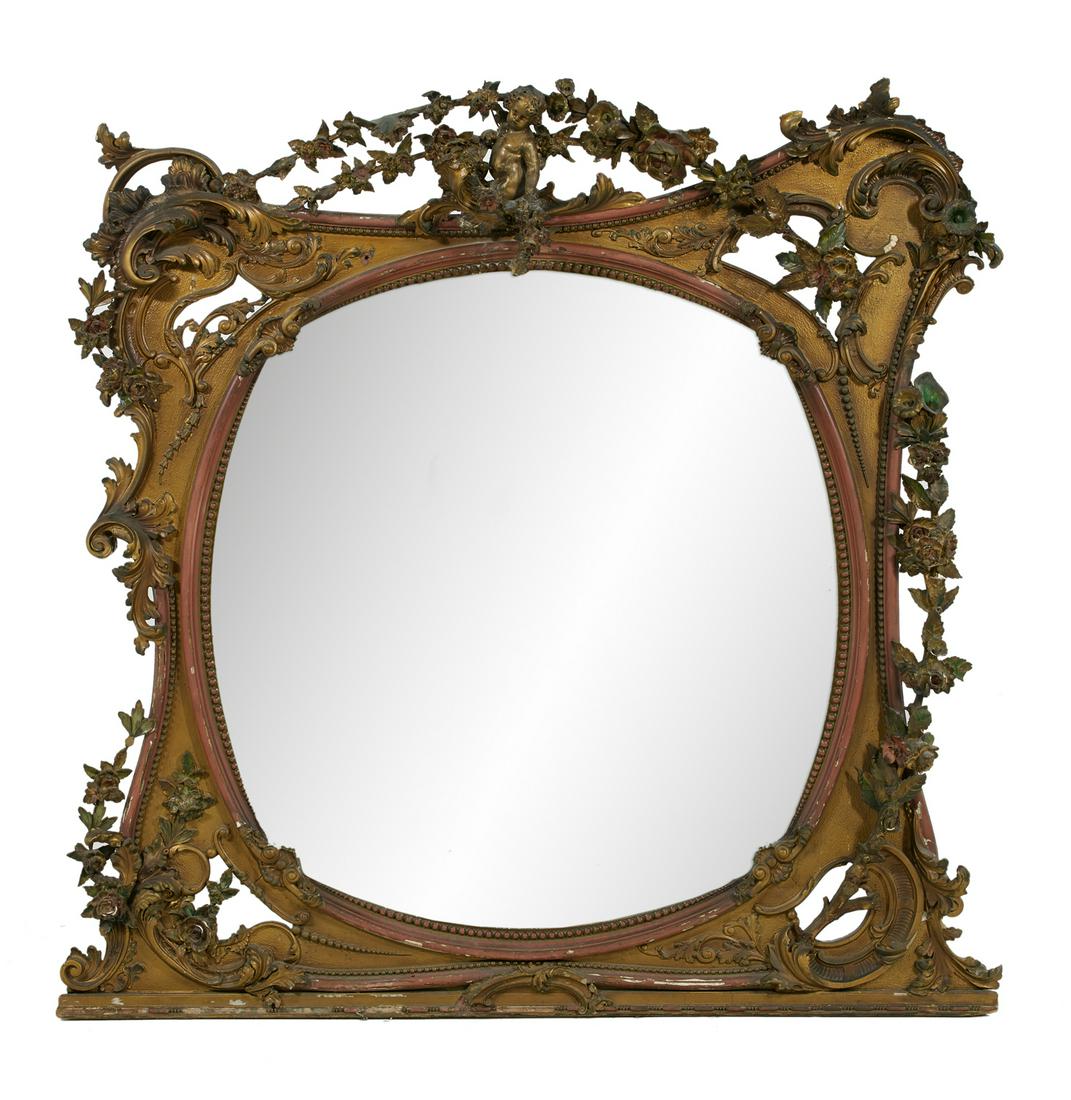 French Rococo-Style Giltwood Overmantel Mirror (1 of 2)
