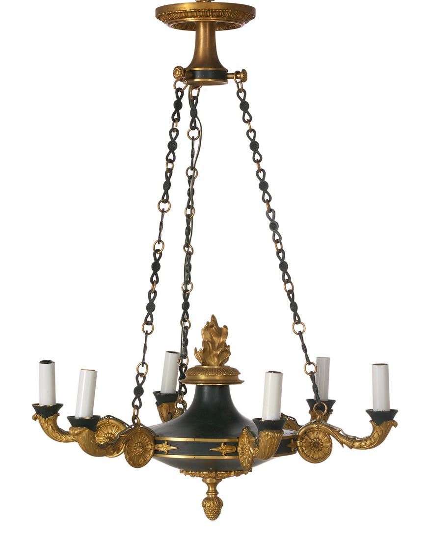 French Empire-Style Bronze and Tole Chandelier (1 of 1)