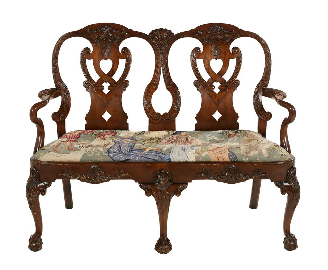 Georgian-Style Mahogany Settee (1 of 3)