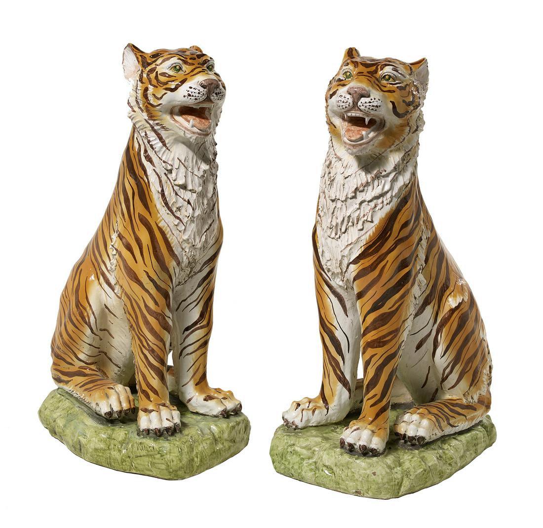 Pair of Italian Glazed Terracotta Tigers (1 of 3)