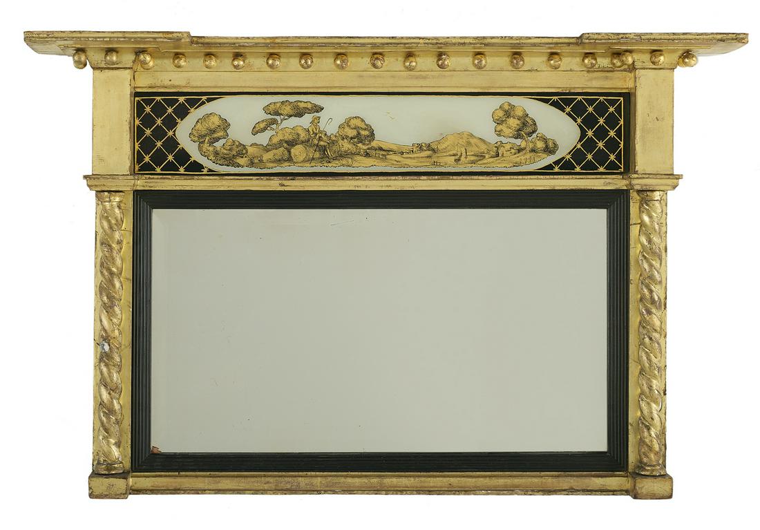 American Neoclassical Eglomise Overmantel Mirror (1 of 2)