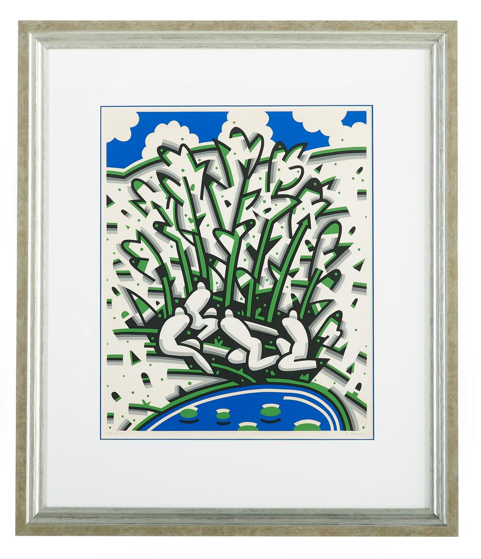 Robert Gordy, (American/Louisiana, 1933-1986): Robert Gordy (American/Louisiana, 1933-1986) "Untitled" silkscreen in colors pencil-signed lower right, numbered "76/300" lower left. Matted, glazed and framed. sight 25" x 20", framed 39" x 33"