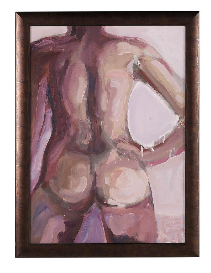 Saliha Staib (French/Louisiana, Contemporary): Saliha Staib (French/Louisiana, Contemporary) "Untitled - Nude" oil on masonite unsigned. Framed. 32" x 23", framed 36" x 27"