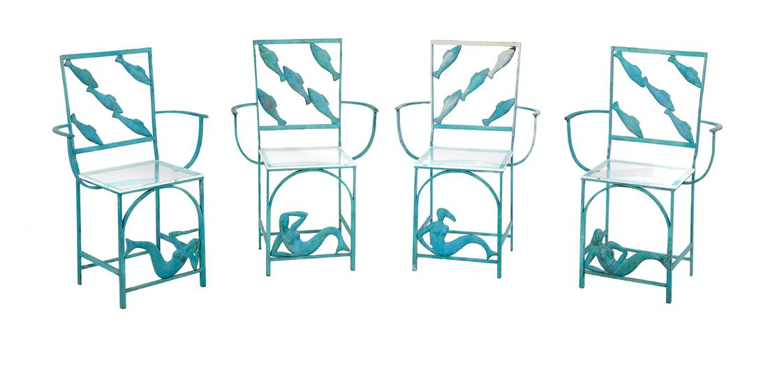 Four Bronze and Lucite-Mounted Pool-Side Chairs (1 of 1)