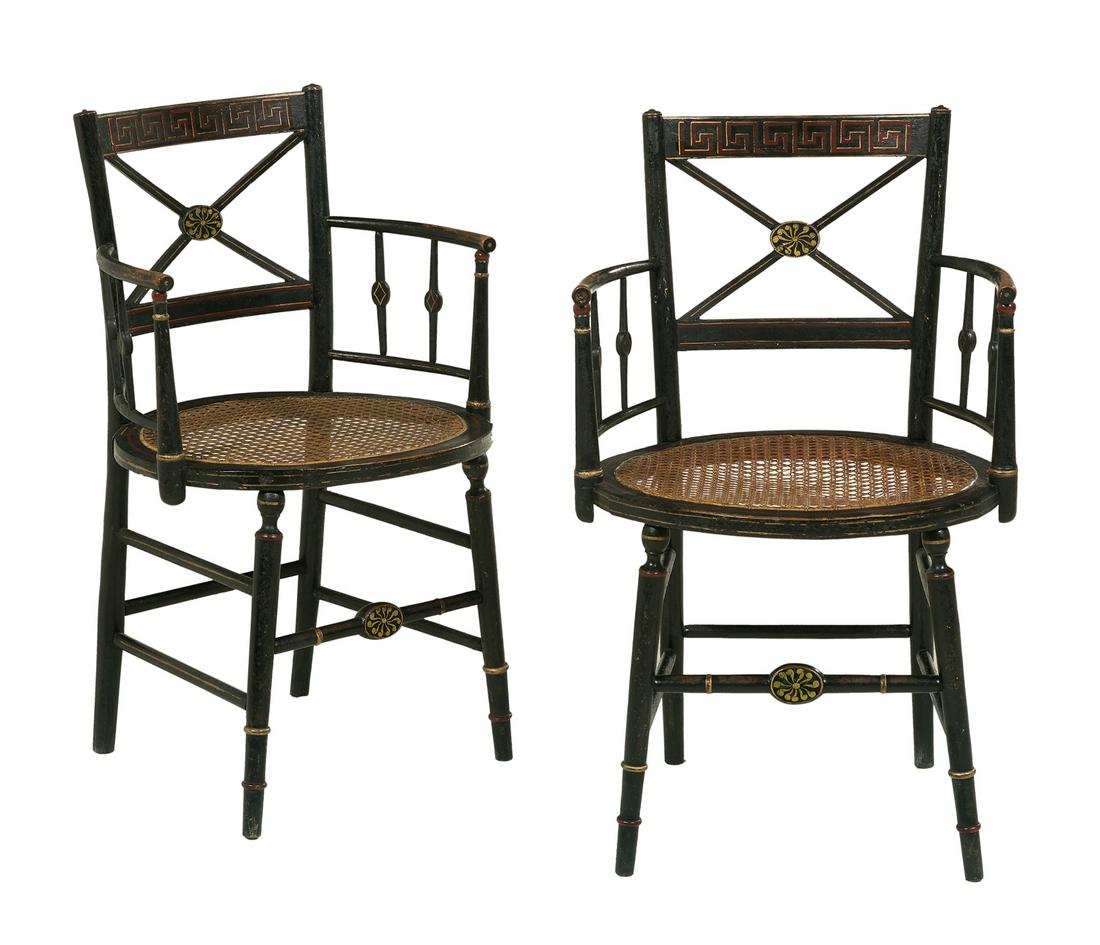 Pair of Neoclassical Ebonized Stenciled Armchairs (1 of 1)