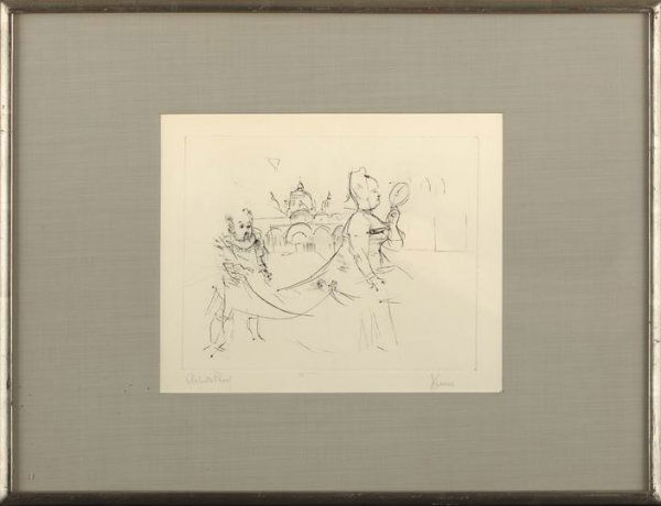 Jack Levine (American/New York, b. 1915): Jack Levine (American/New York, b. 1915) "Venetian Lady - Volpone I", 1964, engraving on B. F. K. Rives paper, pencil signed lower right "J. Levine", inscribed in pencil lower left "Artist Proof", pri