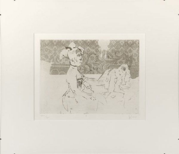 Jack Levine (American/New York, b. 1915): Jack Levine (American/New York, b. 1915) "Girls of Tunbridge Alley III", 1967, soft ground etching on B. F. K. Rives paper, pencil signed lower right "J. Levine", numbered lower left "XXVI/XLV", sight
