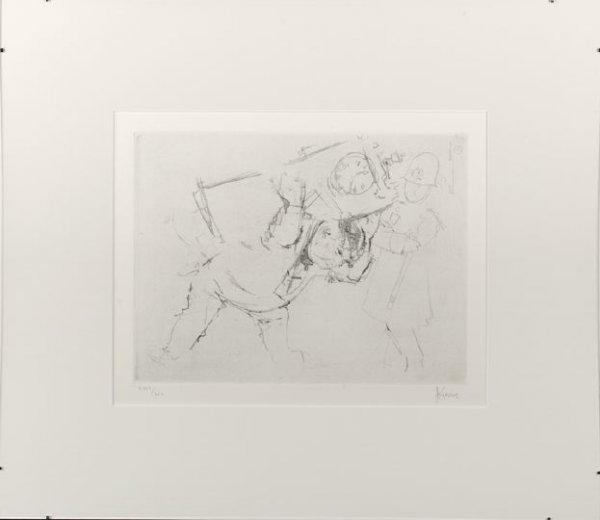 Jack Levine (American/New York, b. 1915): Jack Levine (American/New York, b. 1915) " A Wedding Gift", 1967, soft ground etching on B. F. K. Rives paper, pencil signed lower right "J. Levine", numbered lower left "XXVI/XLV", sight 10-1/2" x 13