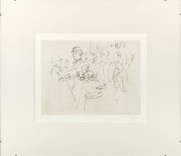 Jack Levine (American/New York, b. 1915): Jack Levine (American/New York, b. 1915) "The Wedding", 1967, soft ground etching on B. F. K. Rives paper, signed lower right "J. Levine", numbered lower left "XXVI/XLV", sight 10-1/2" x 13-1/2". Glaz