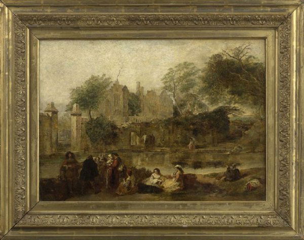 British School (Third Quarter 19th century): British School (Third Quarter 19th century) "Concert at the Old Harlaxton Manor, Lincolnshire", oil on canvas, unsigned, titled on stretcher verso, 14" x 20". Presented in a handsome period giltwood f