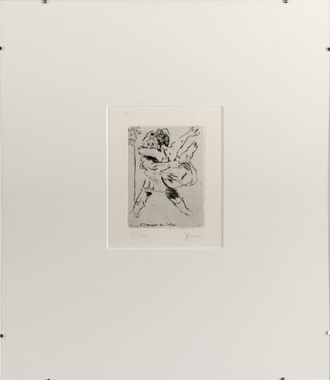 Jack Levine (American/New York, b. 1915): Jack Levine (American/New York, b. 1915) "L'Enlevement des Sabines", 1965, drypoint on Arches paper, pencil signed lower right "J. Levine", numbered lower left "39/250", printed by Atelier Le Blanc et