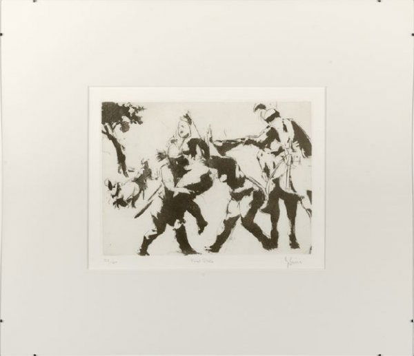 Jack Levine (American/New York, b. 1915): Jack Levine (American/New York, b. 1915) Rape of the Sabines", State One, 1965, lift-ground and etching in bistre on B. F. K. Rives paper, pencil signed lower right "J. Levine", inscribed "first state