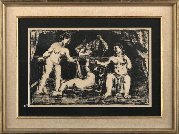 Max Weber (American, 1881-1961): Max Weber (American, 1881-1961) "The Mirror #2", ca. 1928-1930, lithograph, pencil signed lower left "Max Weber", retains gallery label on the reverse "Anna Sosenko, New York", sight 8-1/2" x 13-1/4".