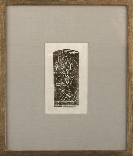 Max Weber (American, 1881-1961): Max Weber (American, 1881-1961) "Motherly Love", woodcut on Japan paper,signed in pencil lower right "Max Weber", sight 6" x 3-3/4". Glazed, matted and framed.