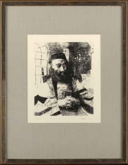 Jack Levine (American/New York, b. 1915): Jack Levine (American/New York, b. 1915) "Ashkenazi I", 1963, etching on B. F. K. Rives paper, pencil signed lower right "J. Levine", numbered in pencil lower left "90/100", printed by Emiliano Sorini