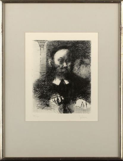 Jack Levine (American/New York, b. 1915): Jack Levine (American/New York, b. 1915) "Ashkenazi II", 1964, etching and drypoint on B. F. K. Rives paper, pencil signed lower right "J. Levine", numbered lower left "75/100", printed by Emiliano So