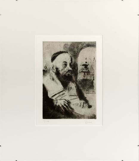 Jack Levine (American/New York, b. 1915): Jack Levine (American/New York, b. 1915) "Rabbi of Prague", 1965-1966, drypoint and some etching on B. F. K. Rives paper, pencil signed lower right "J. Levine", numbered lower left "5/100", printed by