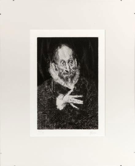 Jack Levine (American/New York, b. 1915): Jack Levine (American/New York, b. 1915) "El Greco", 1966, etching, drypoint and mezzotint on Italia paper, pencil signed lower right "J. Levine", numbered lower left "36/100", printed by Emiliano Sor