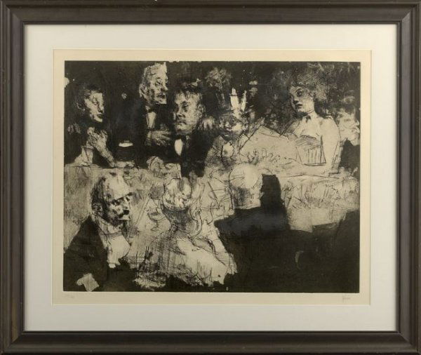 Jack Levine (American/New York, b. 1915): Jack Levine (American/New York, b. 1915) "Election Night", 1969, etching, drypoint, mezzotint and aquatint on Arches paper, signed lower right "J. Levine", numbered lower left "66/120", printed by Emi