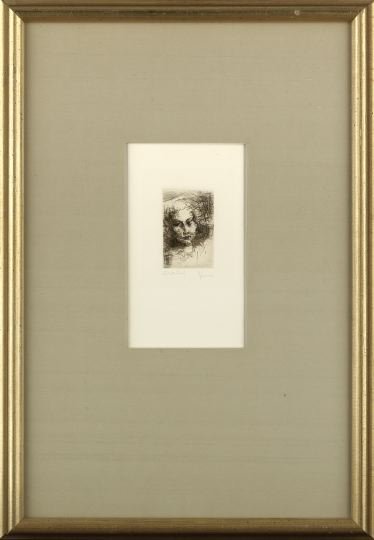 Jack Levine (American/New York, b. 1915): Jack Levine (American/New York, b. 1915) "Head of a Young Girl", 1964, engraving on B. F. K. Rives paper, pencil signed lower right "J. Levine", inscribed in pencil lower left "Artist Proof", printed