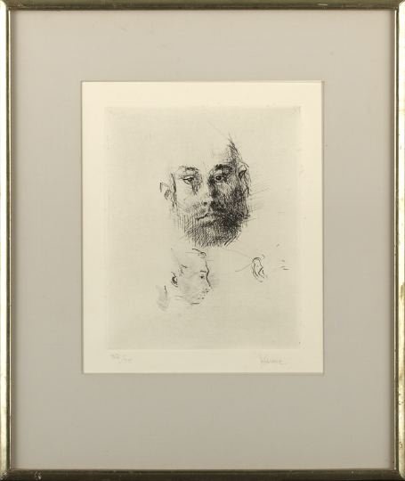 Jack Levine (American/New York, b. 1915): Jack Levine (American/New York, b. 1915) "Studies of Heads", 1964, etching, drypoint and engraving on Japan paper, pencil signed lower right "J. Levine", numbered lower left "32/75", printed by Emilia