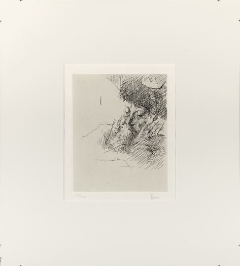 Jack Levine (American/New York, b. 1915): Jack Levine (American/New York, b. 1915) "The King", 1963, etching on Japanese rice paper affixed on Arches, pencil signed lower right "J. Levine", numbered lower left "33/100", printed by Emiliano So