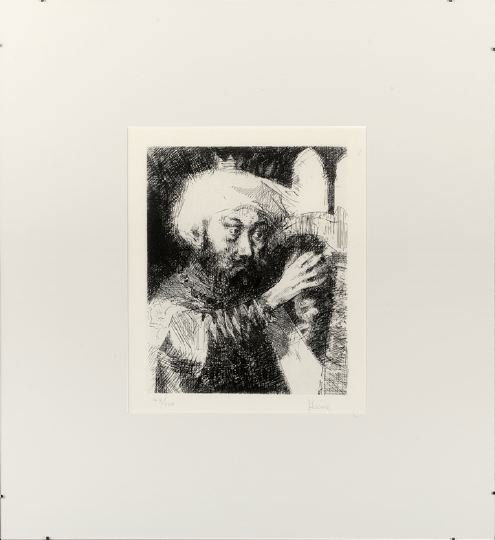 Jack Levine (American/New York, b. 1915): Jack Levine (American/New York, b. 1915) "King David", 1963, etching and drypoint on B. F. K. Rives paper, pencil signed lower right "J. Levine", numbered lower left "43/100", printed by Emiliano Sori