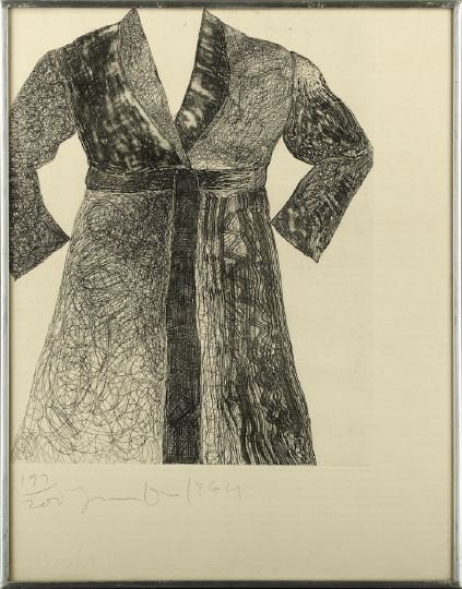 Jim Dine (American/New York, b. 1935): Jim Dine (American/New York, b. 1935) "Bathrobe", 1965, etching on Arches paper, signed and dated in pencil lower margin "Jim Dine 1965", numbered in pencil "108/200", from New York Ten, published by 