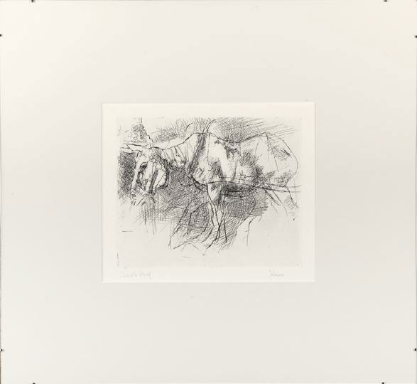 Jack Levine (American/New York, b. 1915): Jack Levine (American/New York, b. 1915) "The White Horse", 1962, etching, pencil signed lower right "J. Levine", inscribed lower left "Artist's Proof", printed by Emiliano Sorini, New York, sight 9-1