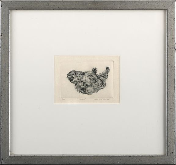 John Silk Deckard (American, b. 1939): John Silk Deckard (American, b. 1939) "Fall Guy", etching, titled, signed and numbered "6/20" in pencil lower margin, sight 3-1/2" x 4-3/4". Glazed, matted and framed.