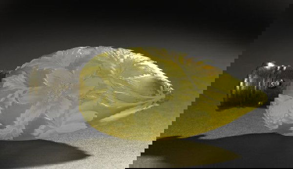 Sterling Silver-Gilt-Mounted Scent Bottle: Sterling Silver and Silver-Gilt-Mounted Thomas Webb and Sons Scent Bottle, fourth quarter 19th century, the cameo-cut white-over-citron glass lay-down bottle in floral decor, l. 4-1/4".