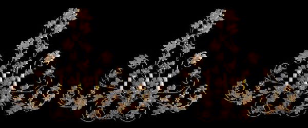 Pair of Italian Antiqued Iron Sconces: Pair of Italian Silvered and Antiqued Iron Three-Light Sconces, second quarter 20th century, of large size in "Vintage" decor, electrified and fitted with faux candles, h. 30", w. 36".